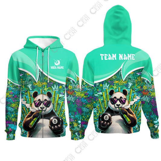 Customized 8 Ball Pool Zip Hoodies, 8-Ball Panda Bamboo Billiards, Billiards Jerseys
