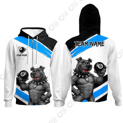 Customized Billiards Zip Hoodies, Personalized Pitbull 8 Ball Jersey Gift For Billiard Players