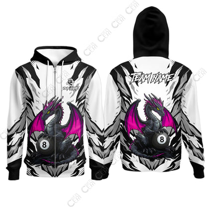 Customized Billiards Zip Hoodies, Personalized Baby Dragon 8 Ball Jersey Gift For Billiard Players
