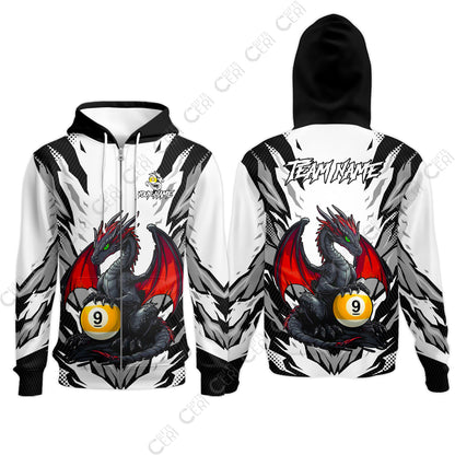 Customized Billiards Zip Hoodies, Personalized Baby Dragon 9 Ball Jersey Gift For Billiard Players