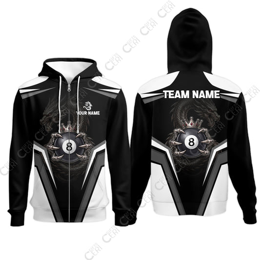 Customized 8 Ball Pool Zip Hoodies, Dragon's Holding 8-Ball, Personalized Billiards Jersey