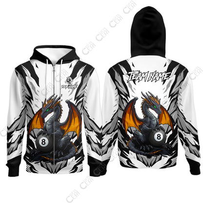 Customized Billiards Zip Hoodies, Personalized Baby Dragon 8 Ball Jersey Gift For Billiard Players
