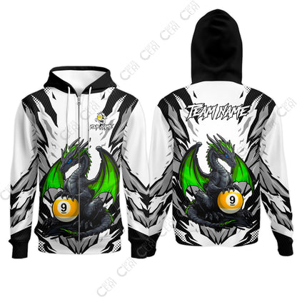 Customized Billiards Zip Hoodies, Personalized Baby Dragon 9 Ball Jersey Gift For Billiard Players