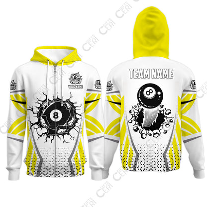 Customized 8 Ball Pool Zip Hoodies, Billiard Triangle Pattern, 8-Ball Breaks The Wall, Billiard Jerseys