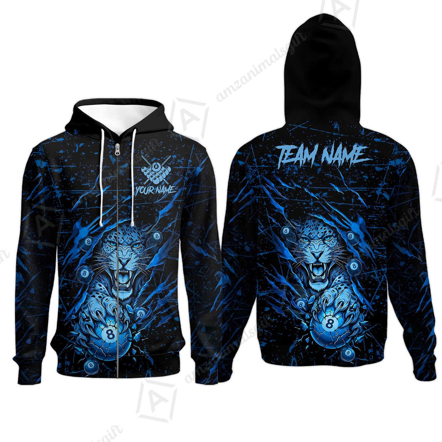 Customized Billiards Zip Hoodies, Panther Hold 8-Ball Billiards Jersey Gift For Billiard Players