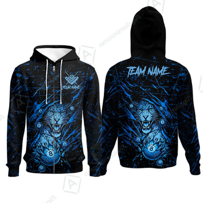 Customized Billiards Zip Hoodies, Panther Hold 8-Ball Billiards Jersey Gift For Billiard Players