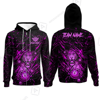 Customized Billiards Zip Hoodies, Panther Hold 8-Ball Billiards Jersey Gift For Billiard Players
