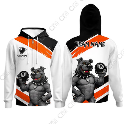 Customized Billiards Zip Hoodies, Personalized Pitbull 8 Ball Jersey Gift For Billiard Players