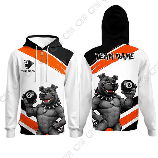 Customized Billiards Zip Hoodies, Personalized Pitbull 8 Ball Jersey Gift For Billiard Players