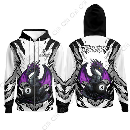 Customized Billiards Zip Hoodies, Personalized Baby Dragon 8 Ball Jersey Gift For Billiard Players
