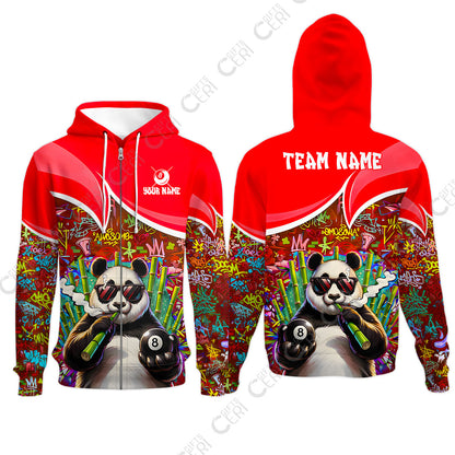 Customized 8 Ball Pool Zip Hoodies, 8-Ball Panda Bamboo Billiards, Billiards Jerseys