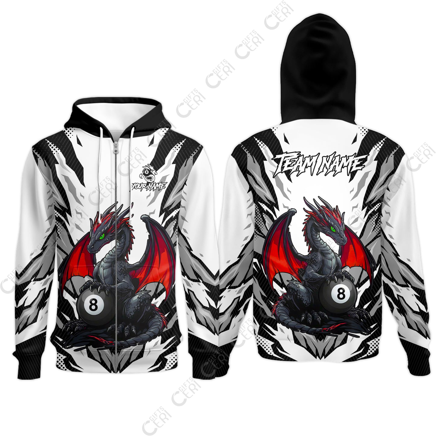 Customized Billiards Zip Hoodies, Personalized Baby Dragon 8 Ball Jersey Gift For Billiard Players