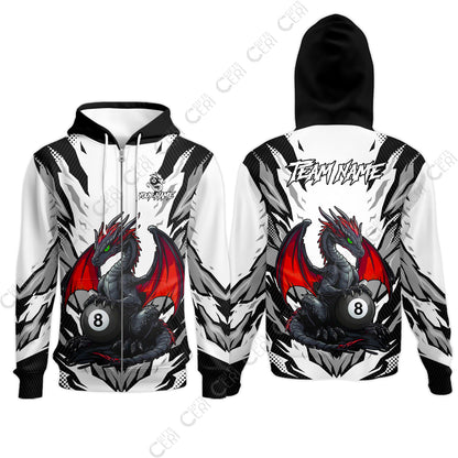 Customized Billiards Zip Hoodies, Personalized Baby Dragon 8 Ball Jersey Gift For Billiard Players