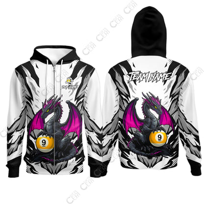 Customized Billiards Zip Hoodies, Personalized Baby Dragon 9 Ball Jersey Gift For Billiard Players