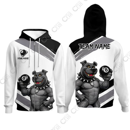 Customized Billiards Zip Hoodies, Personalized Pitbull 8 Ball Jersey Gift For Billiard Players