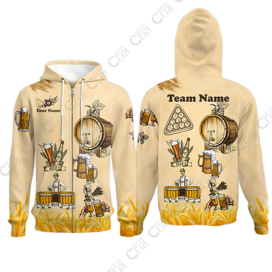 Customized 8 Ball Pool Zip Hoodies, Beer 3 Scale Billiard 8-Ball, Personalized Billiards Jersey