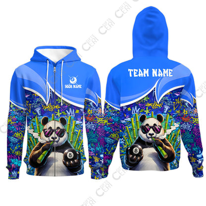 Customized 8 Ball Pool Zip Hoodies, 8-Ball Panda Bamboo Billiards, Billiards Jerseys