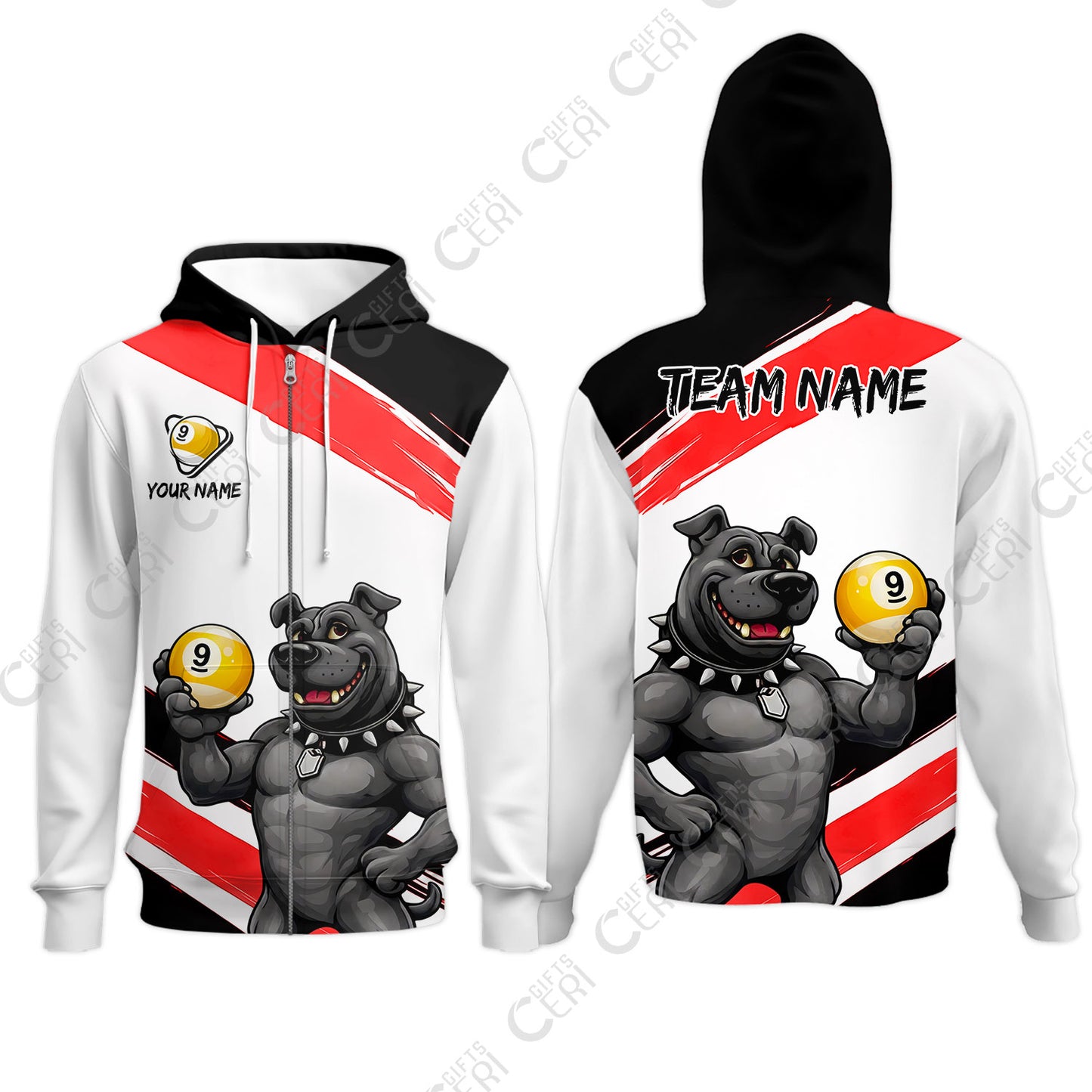 Customized Billiards Zip Hoodies, Personalized Pitbull 9 Ball Jersey Gift For Billiard Players