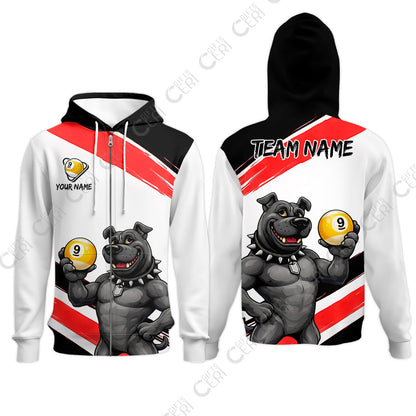 Customized Billiards Zip Hoodies, Personalized Pitbull 9 Ball Jersey Gift For Billiard Players