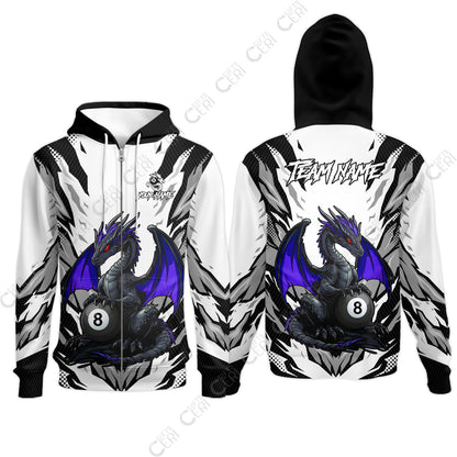 Customized Billiards Zip Hoodies, Personalized Baby Dragon 8 Ball Jersey Gift For Billiard Players