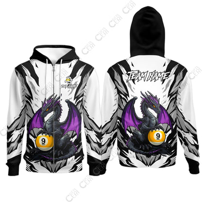 Customized Billiards Zip Hoodies, Personalized Baby Dragon 9 Ball Jersey Gift For Billiard Players