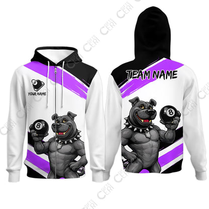 Customized Billiards Zip Hoodies, Personalized Pitbull 8 Ball Jersey Gift For Billiard Players