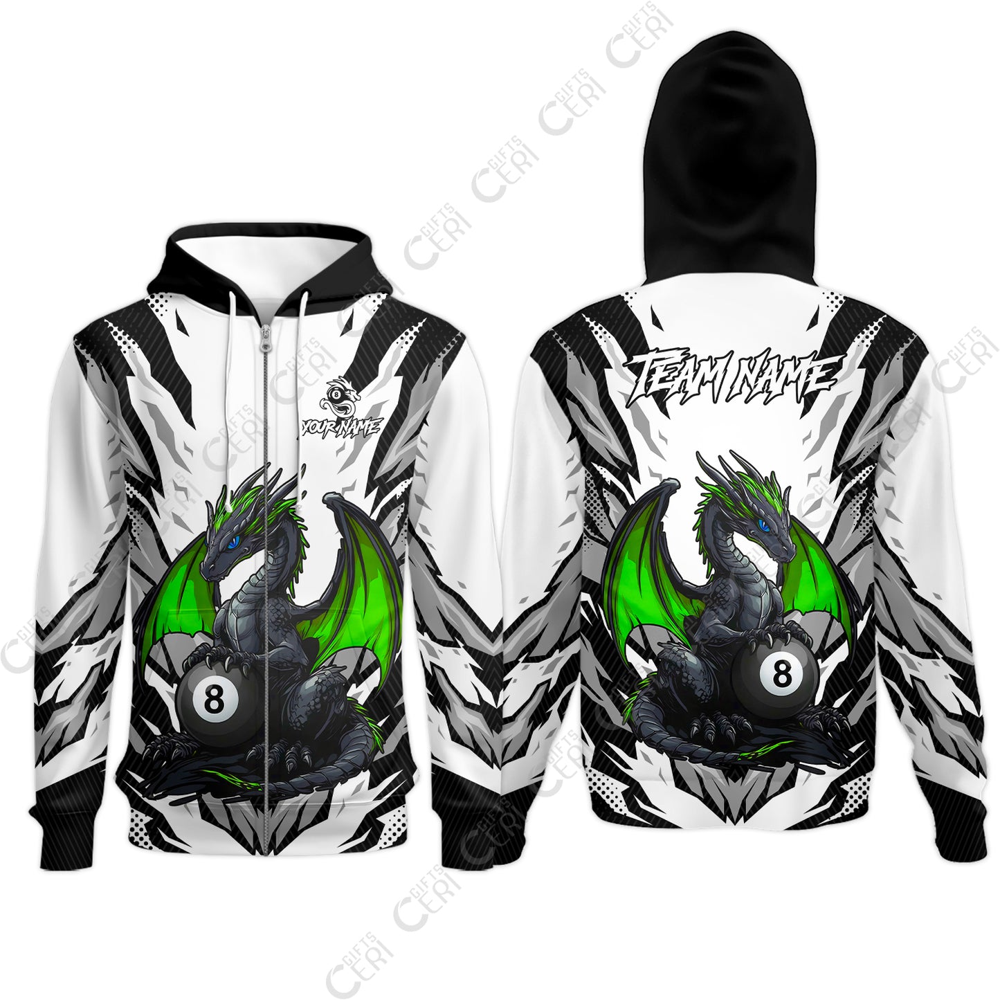 Customized Billiards Zip Hoodies, Personalized Baby Dragon 8 Ball Jersey Gift For Billiard Players