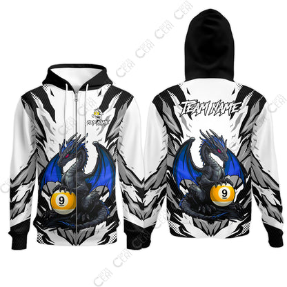 Customized Billiards Zip Hoodies, Personalized Baby Dragon 9 Ball Jersey Gift For Billiard Players