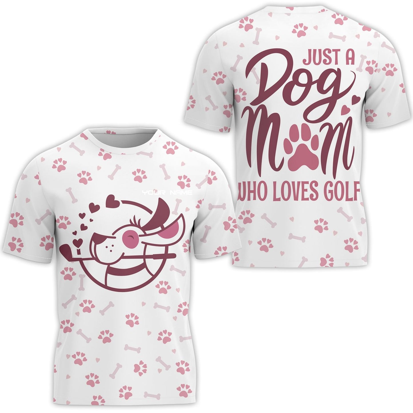 White And Pink Golf Dog T- Shirt, Just A Dog Mom Who Loves Golf Short Sleeve Shirt, Golf Gift For Dog Lovers