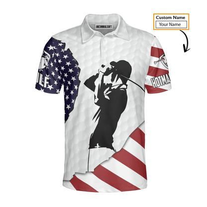 American Flag 4th of July Custom Name Golf Men Polo Shirt - American Flag Apparel - Personalized Gift For Golf Lover, 4th Of July, Him, Husband - Cerigifts