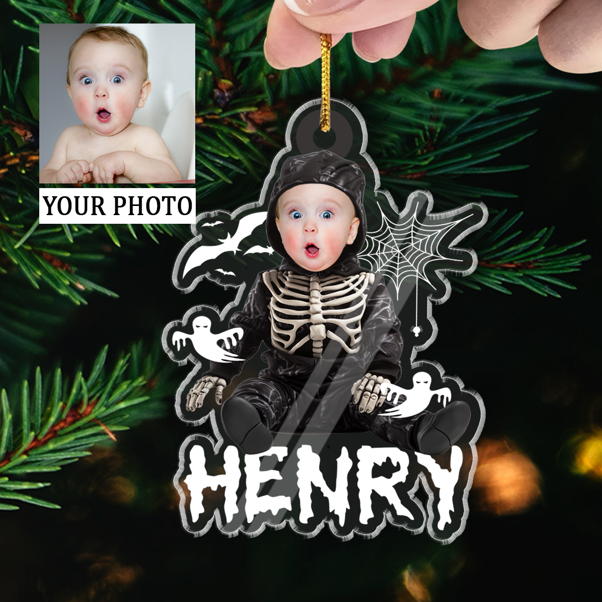 Custom Photo Baby Halloween Ornaments Acrylic Ornaments, Halloween Ornament Gifts For Son, Daughter, Grandson, Granddaughter