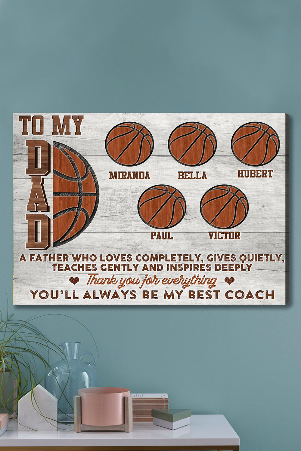 Basketball Wall Decor For Father’s Day Gift Dad Who Loves Basketball, Personalized Family Canvas For Thanksgiving, Christmas