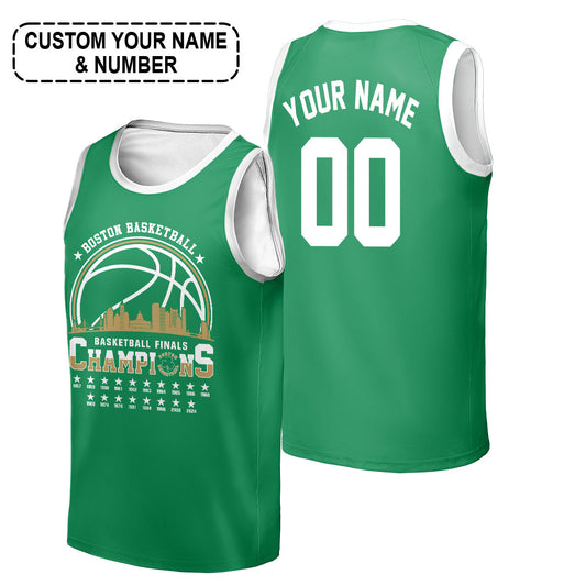 Boston American Basketball 2024 Playoff Final Champions Customized Tank Top Jersey Skyline Shirt For Boston Basketball Fans - AOP