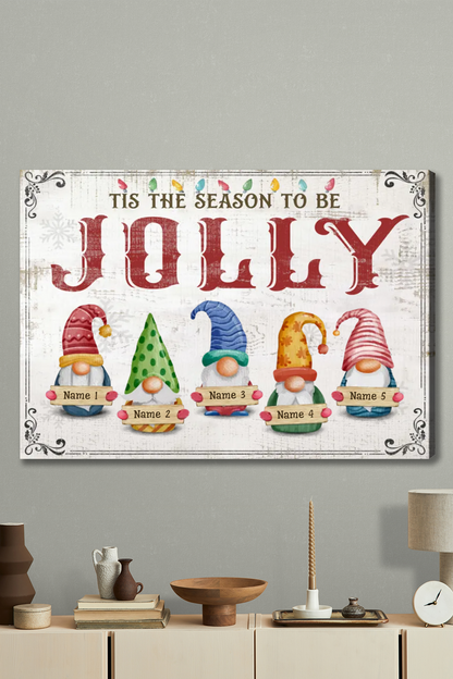 Christmas Family Wall Art Decor, Personalized Family Names Gift, Jolly Gnomes Canvas Print For Living Room