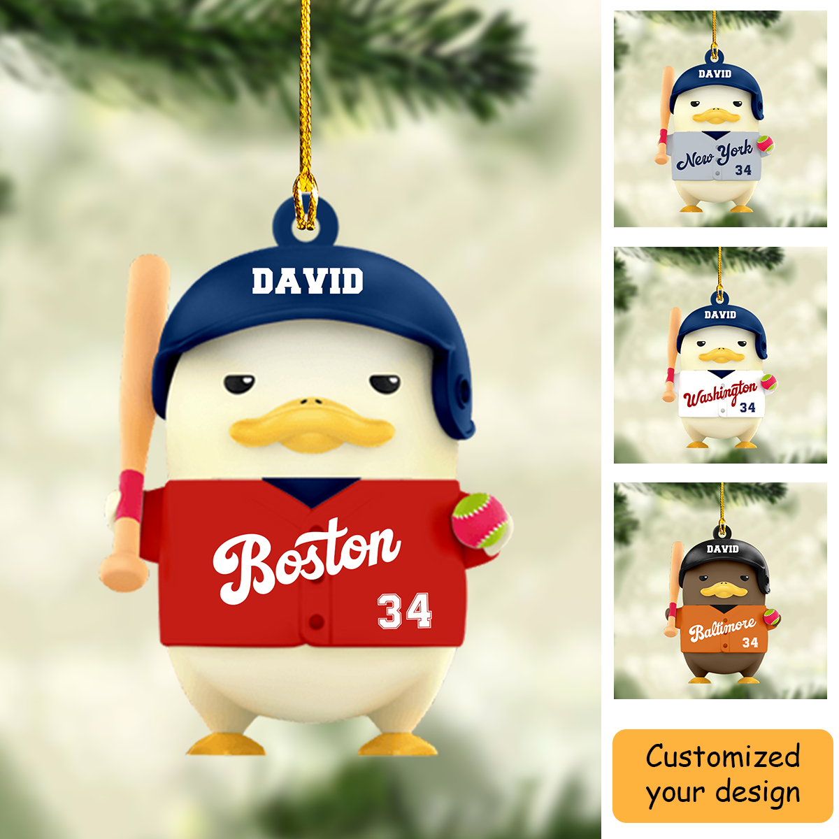 Personalized Funny Duck Baseball Team Acrylic Ornament, Custom Christmas Ornament Gift For Baseball Lovers