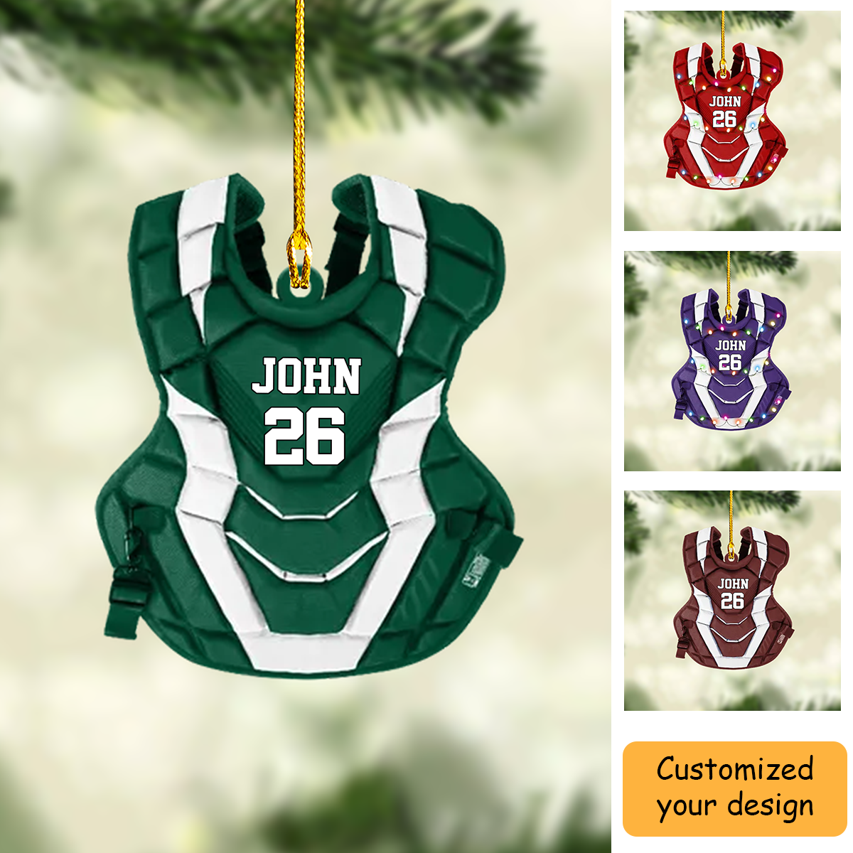 Personalized Baseball Gear Chest Protector Acrylic Ornament,  Custom Christmas Ornament Gift For Baseball Player