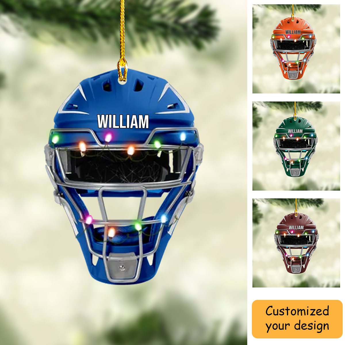 Personalized Baseball Helmet With Christmas Light Acrylic Ornament, Custom Christmas Ornament Gift For Son, Grandson