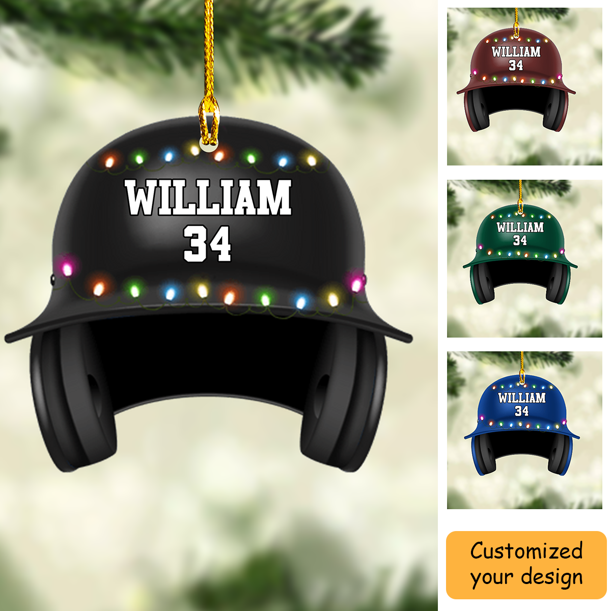 Personalized Baseball Helmet Acrylic Ornament, Custom Christmas Ornament Gifts For Baseball Lovers