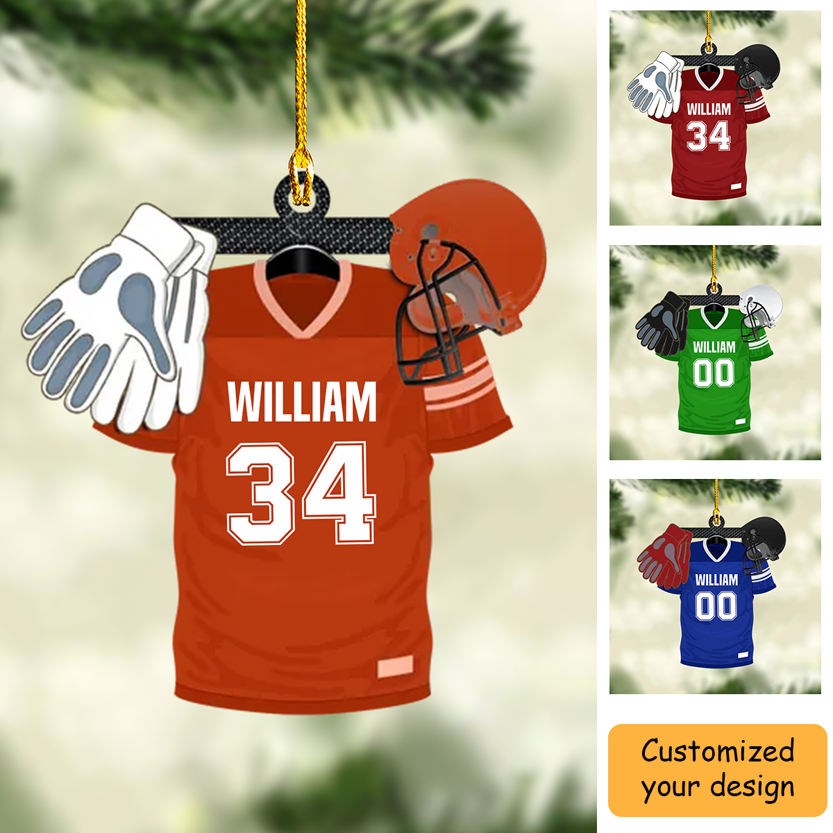Personalized Football Shirt Helmet Gloves Acrylic Ornament, Custom Christmas Ornament Gift For Son, Grandson, Football Fans