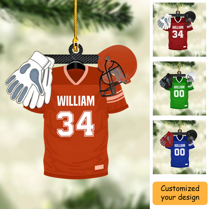 Personalized Football Shirt Helmet Gloves Acrylic Ornament, Custom Christmas Ornament Gift For Son, Grandson, Football Fans