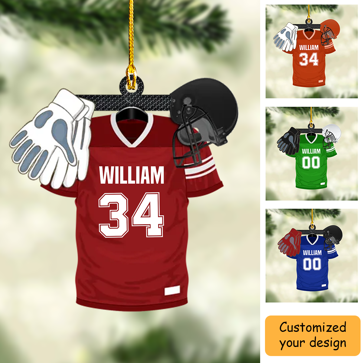 Personalized Football Shirt Helmet Gloves Acrylic Ornament, Custom Christmas Ornament Gift For Son, Grandson, Football Fans