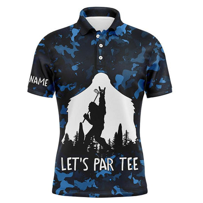Custom Golf Men Polo Shirt - Bigfoot Golf Custom Name Men Polo Shirt, Funny Bigfoot Blue Camo Custom Polo Shirt - Perfect Polo Shirt For Men, Golfers - Cerigifts
