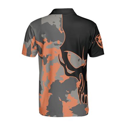 Custom Golf Men Polo Shirt - Skull Orange Camouflage Golf Polo Shirt, Streetwear Camo Golf Shirt For Men, Best Polo Shirt For Men, Golfers - Cerigifts