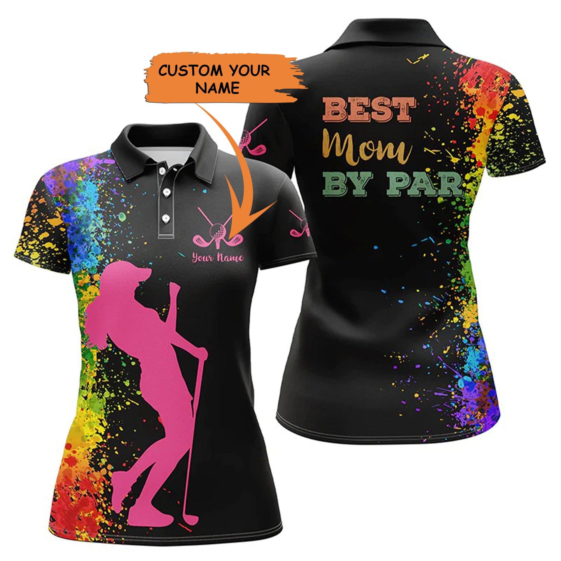 Custom Golf Women Polo Shirt - Women Golf Polo Shirt Custom Name Black Watercolor Best Mom By Par, Mother's Day Golf - Perfect Polo Shirt For Women - Cerigifts