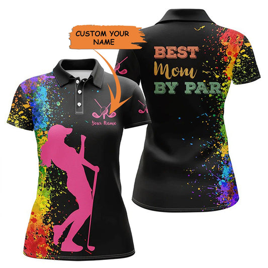 Custom Golf Women Polo Shirt - Women Golf Polo Shirt Custom Name Black Watercolor Best Mom By Par, Mother's Day Golf - Perfect Polo Shirt For Women - Cerigifts
