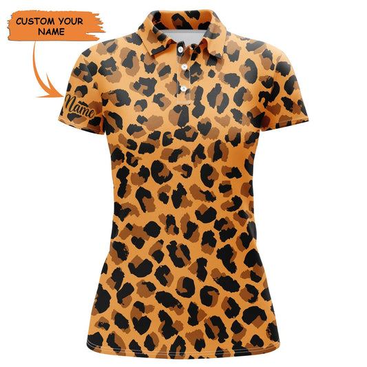 Custom Golf Women Polo Shirt - Women Golf Polo Shirt Leopard Skin Texture Custom Name Pattern Golf Shirts - Perfect Polo Shirt For Women, Golf Lover - Cerigifts