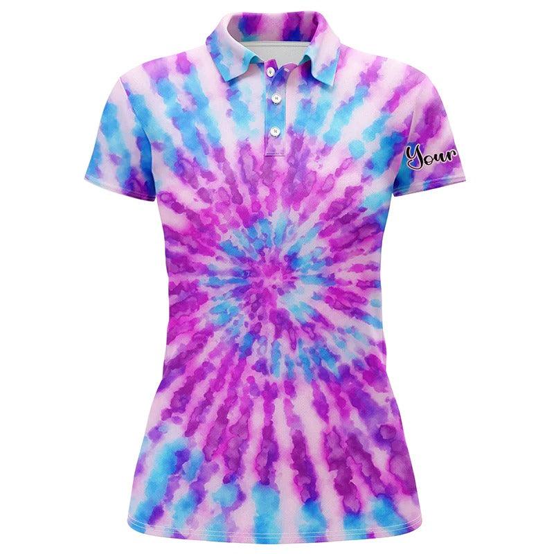 Custom Golf Womens Polo Shirt - Womens Golf Polo Shirts With Watercolor Purple Tie Dye Custom Name - Perfect Polo Shirt For Womens, Golf Lover - Cerigifts