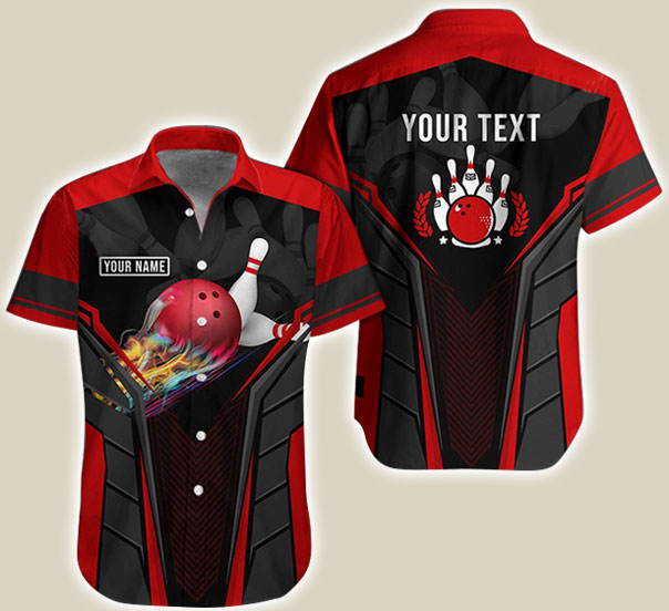 Customize Bowling Hawaiian Shirt, Bowling Red Black Shirt, Bowling Shirt - Best Gift For Bowling Lovers, Bowling Team