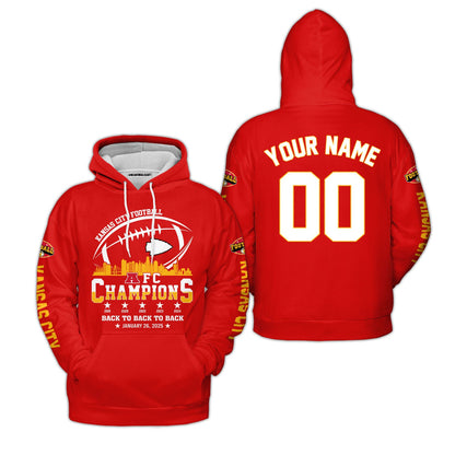 Customized Kansas City Football 2024-2025 AFC Champions 2 Sided Sweatshirt Skyline, American Football Champs Outfit For Football Fans - AOP
