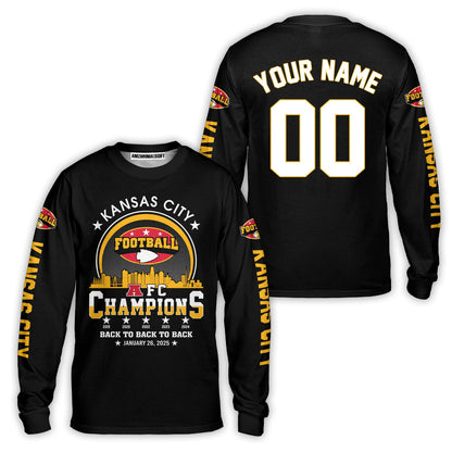 Customized Kansas City Football 2024-2025 AFC Champions 2 Sided Baseball Jersey Shirts, American Football Champs Outfit For Kansas City Football Fans